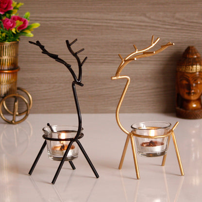 Set of 2 - Deer Shape Decorative Handcrafted Metal Tea Light Holders