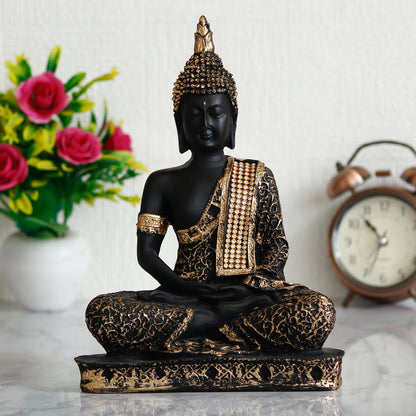 Premium Meditating Buddha Figurine – Black & Golden Home Décor Accent