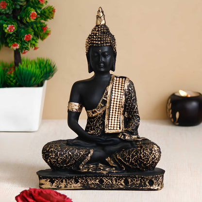 Premium Meditating Buddha Figurine – Black & Golden Home Décor Accent